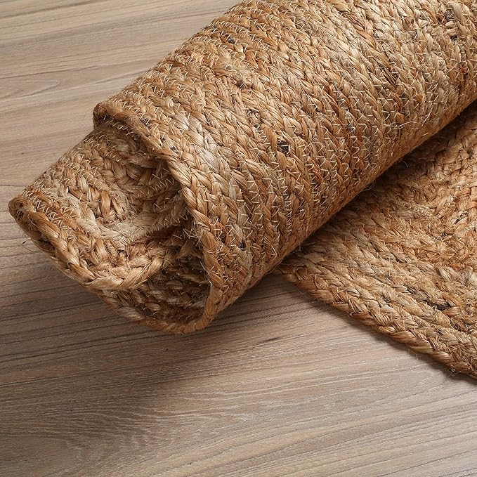 Hausattire Hand Woven Jute Braided Area Rug, 9’x12’ – Natural, Reversible Boho Rugs for Kitchen, Living Room, Bedroom I Farmhouse Decorative Floor Rug, 108x144 Inches