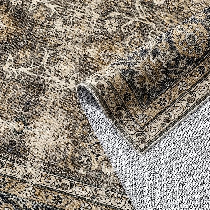Brown Runner Rug 2x12 Vintage Area Carpet Hallway Long Indoor Kitchen Washable Living Room Low Pile Traditional Distressed Retro Accent Throw Rug Non Slip Laundry Bathroom Office Dining Room