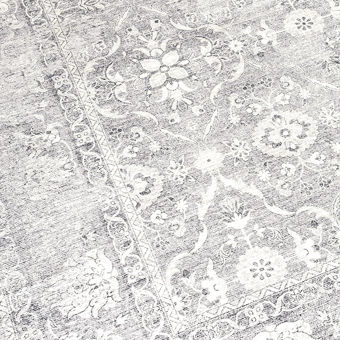 ReaLife Rugs Machine Washable Area Rug Runner - Living Room Bedroom Bathroom Kitchen Entryway Office - Padded Low Pile Stain Resistant Premium - Boho Farmhouse Vintage - Noor - Silver Ivory 2'6" x 8'