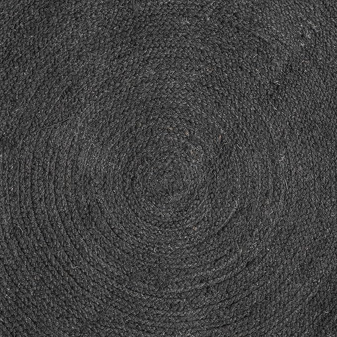 HOMEMONDE 8ft Round Black Jute Rug - Handwoven Braided Reversible Vintage Area Rug Farmhouse Rustic and Bohemian Eco Friendly Home Décor for Bedroom, Living Room and Kitchen