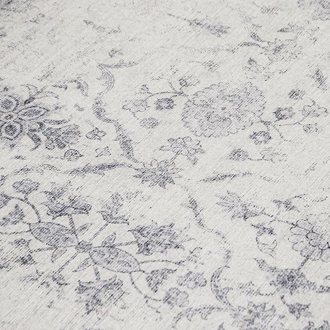 ReaLife Rugs Machine Washable Area Rug Runner - Living Room Bedroom Bathroom Kitchen Entryway Office - Padded Low Pile Stain Resistant Premium - Boho Farmhouse Vintage - Noor - Ivory Grey 2'6" x 8'